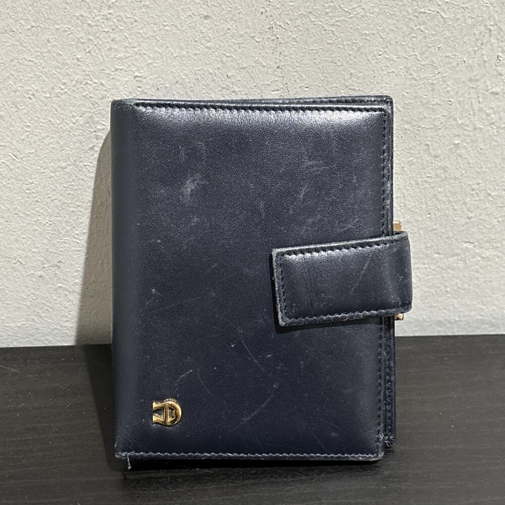Vtg Etienne Aigner Navy Blue Leather Bi-Fold Wallet Kiss Lock Coin Purse Credit